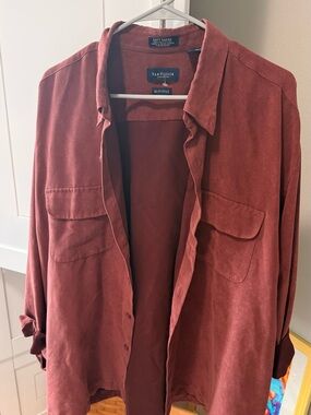 Van Heusen Men's Rust Red Suede-Feel Shirt Jacket